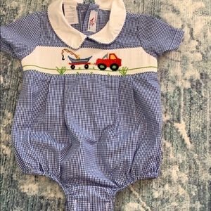 Smocked boy bubble romper